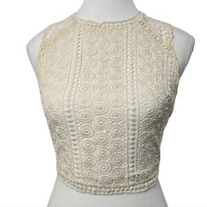 Abercrombie & Fitch Cream Crochet Halter Crop Top Sleeveless XS